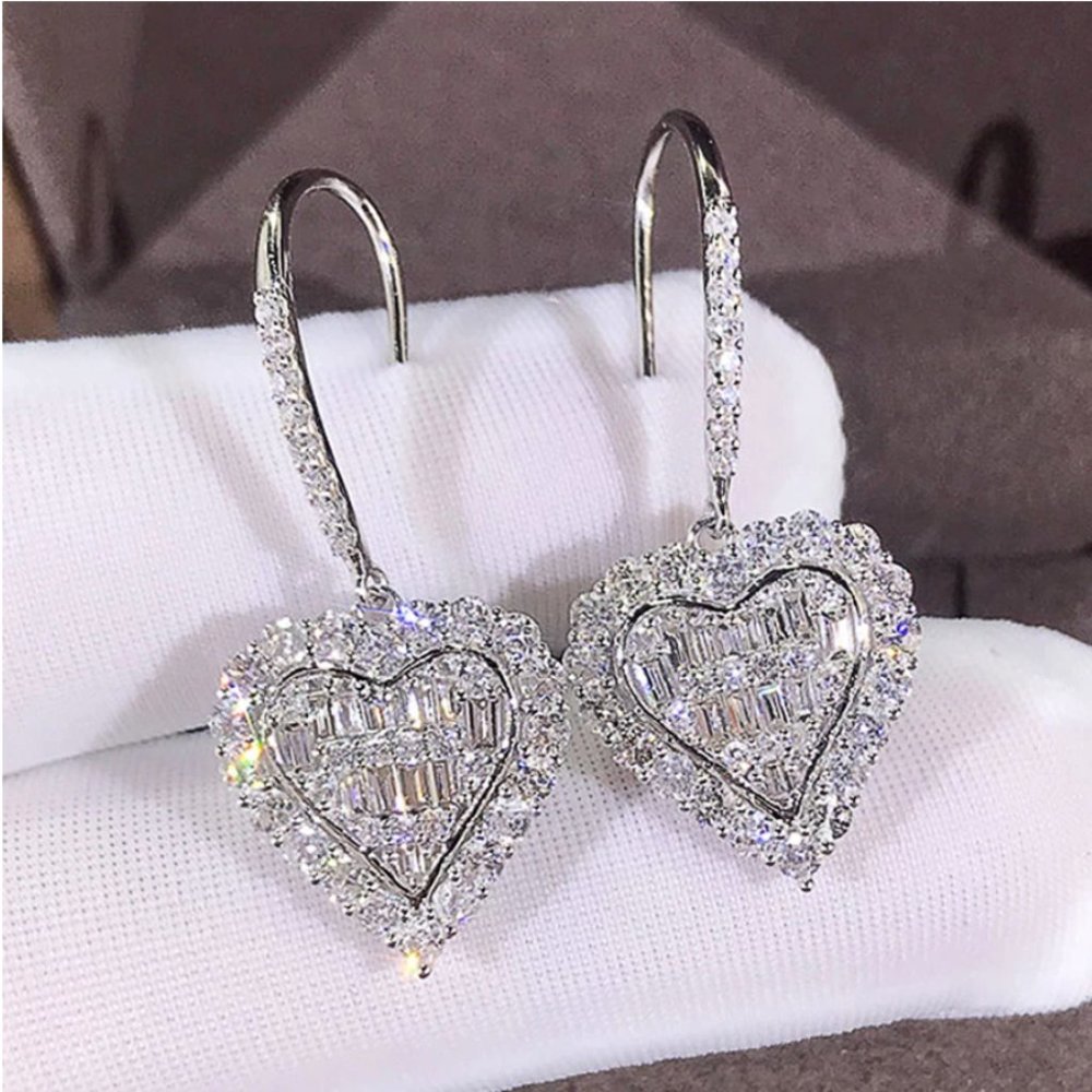NEW Diamond Heart Drop Earrings - Picture 2 of 12